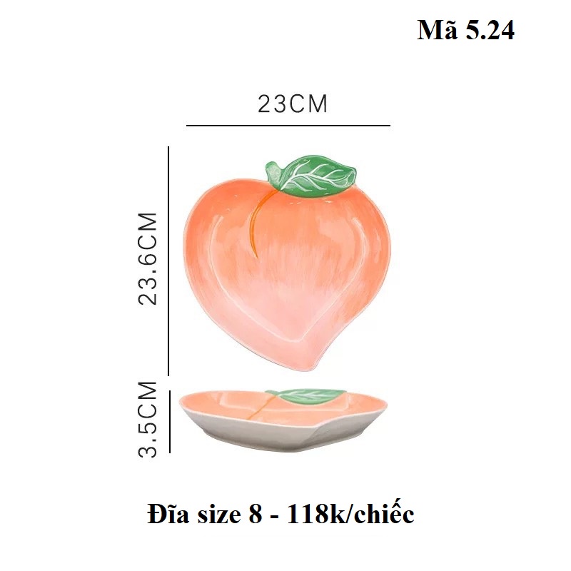 [ẢNH THẬT] Bát đĩa bằng sứ hình quả đào, đồ dùng ăn dặm cho bé 5.24