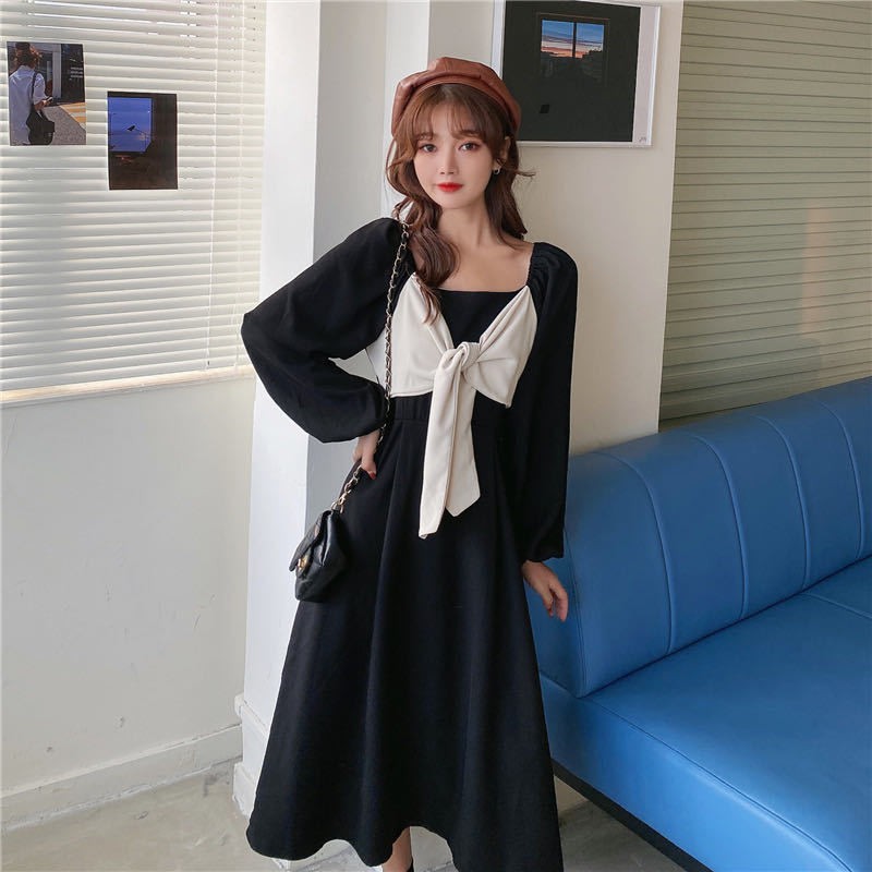⭐0412⭐Fall New Korean Fashion Square Neck Midi Skirt
