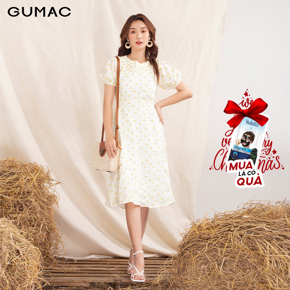 Đầm nữ thêu hoa thiết kế đô nhún DA1075 GUMAC màu trắng đủ size cực bánh bèo