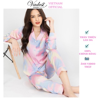 Đồ Bộ Ngủ Pijama Lụa Nữ Mặc Nhà Cao Cấp VADESI Quần Áo Dài Tay Mặc Sau Sinh Bầu Thấm Hút Co Giãn Nhẹ Nhiều Màu Nữ Tính