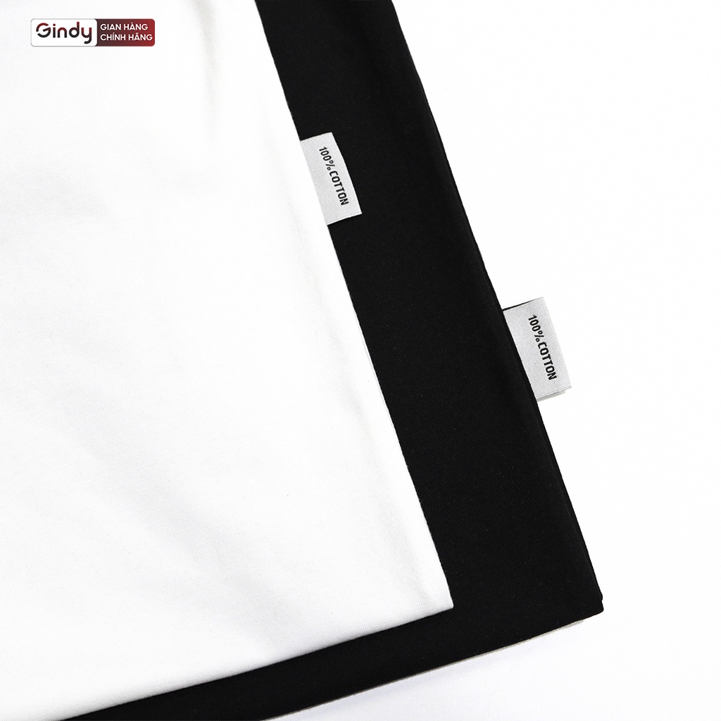 Áo thun nam nữ tay lỡ phông cổ tròn form rộng unisex chất cotton thêu chữ màu đen trắng basic thời trang GINDY A081