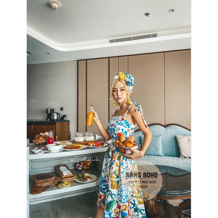 Váy hoạ tiết vintage phong cách tiểu thư | BigBuy360 - bigbuy360.vn