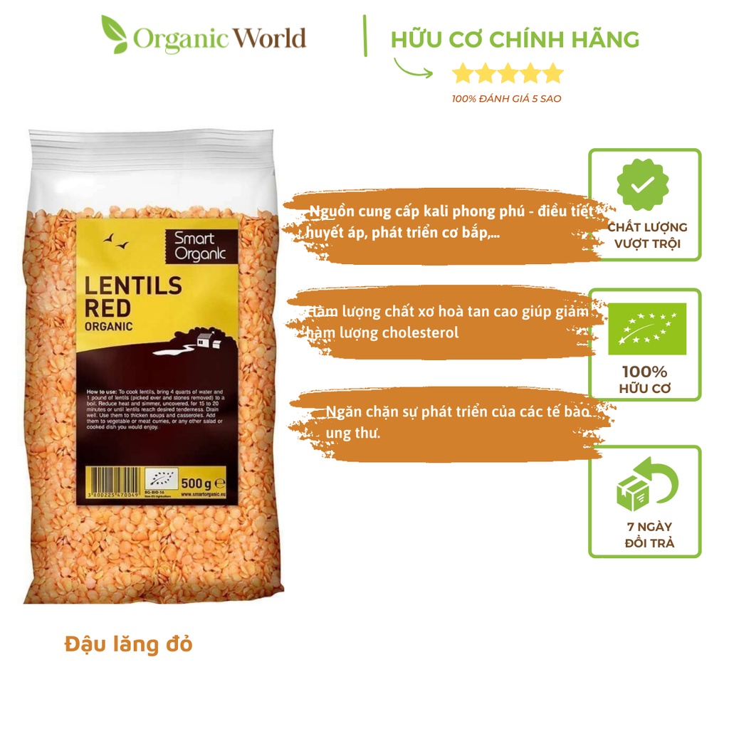Đậu lăng đỏ hữu cơ Smart Organic 500g