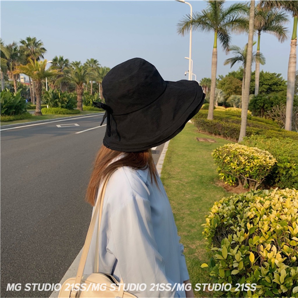 Mũ Bucket MG STUDIO Vải Cotton Vành Rộng Phối Nơ Gồm 3 Màu Sắc