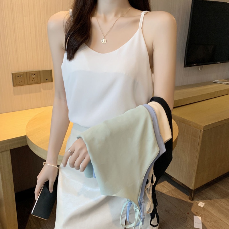 Áo Voan Hai Dây Cổ Chữ v Màu Trơn Đơn Giản Dễ Thương Có Thể Điều Chỉnh