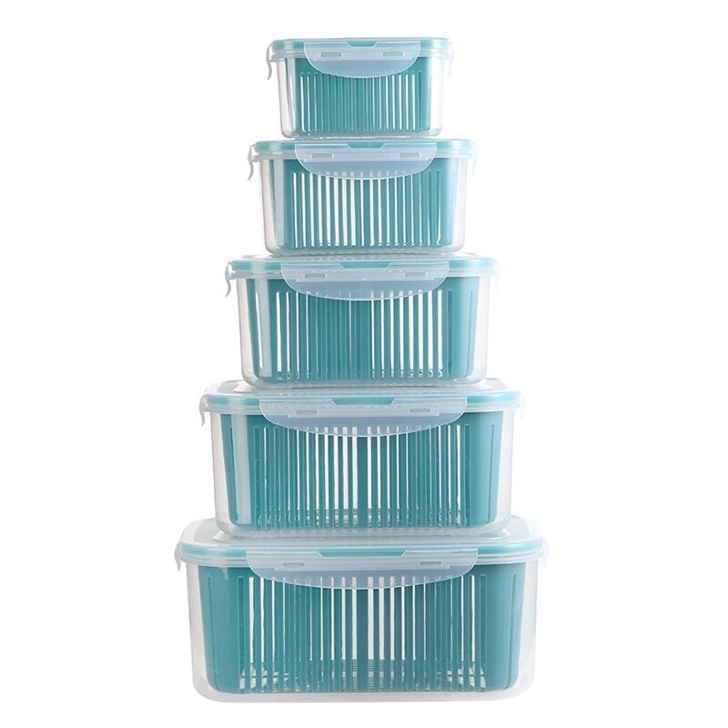 Set 5 Chậu Kèm Rổ Và Nắp Đựng Đồ Tủ Lạnh Nhiều Kích Cỡ Loại Xịn