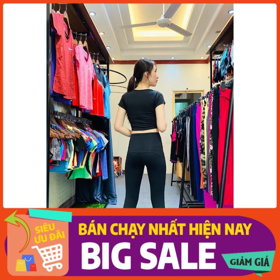 Set Bộ Đồ Tập Gym Yoga Aerobic Cho Nữ Đẹp, Cao Cấp, Big Size, Vnxk - Quần Lửng, Cạp Cao, Chun Mông Áo Croptop Có Tay