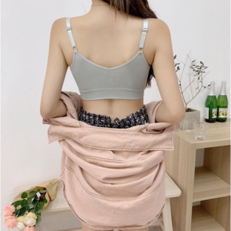 Áo Bra nữ tập gym yoga thể thao 2 dây gân tăm không gọng viền bo ngực helenaroom 201