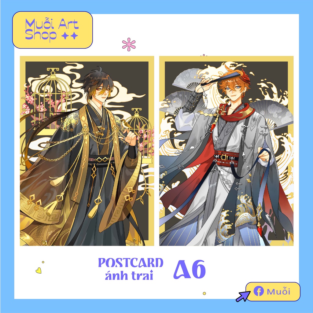 Postcard Genshin Impact A6 2 nhân vật Zhongli, Childe