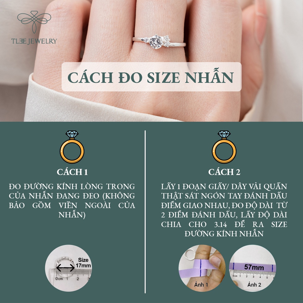 Nhẫn bạc nữ TLEE đính đá chùm 3 viên cách điệu nữ tính NCJ A0209