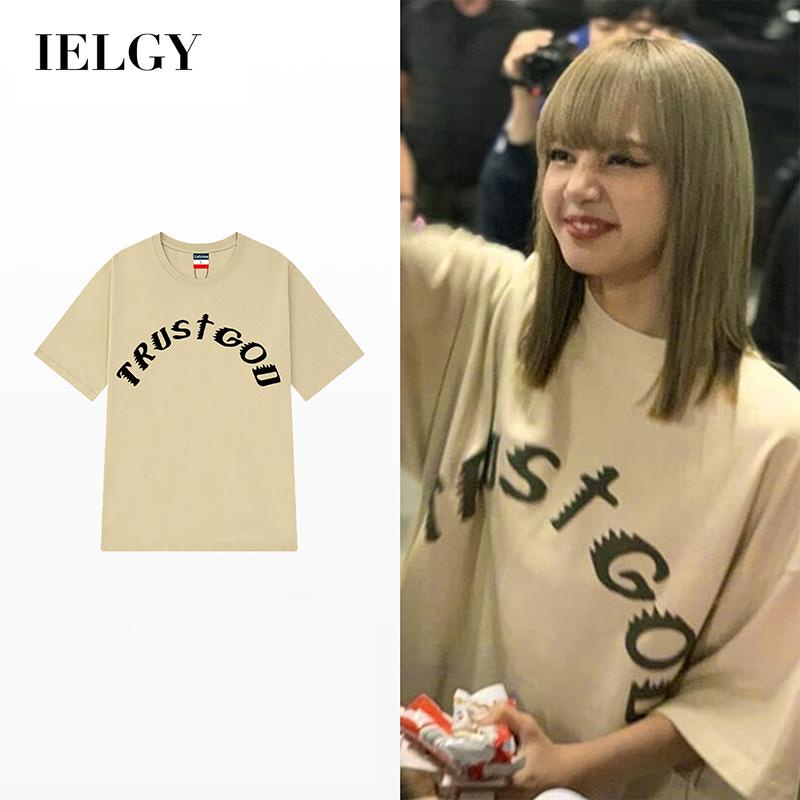 IELGY Áo thun cotton ngắn tay phong cách hiphop