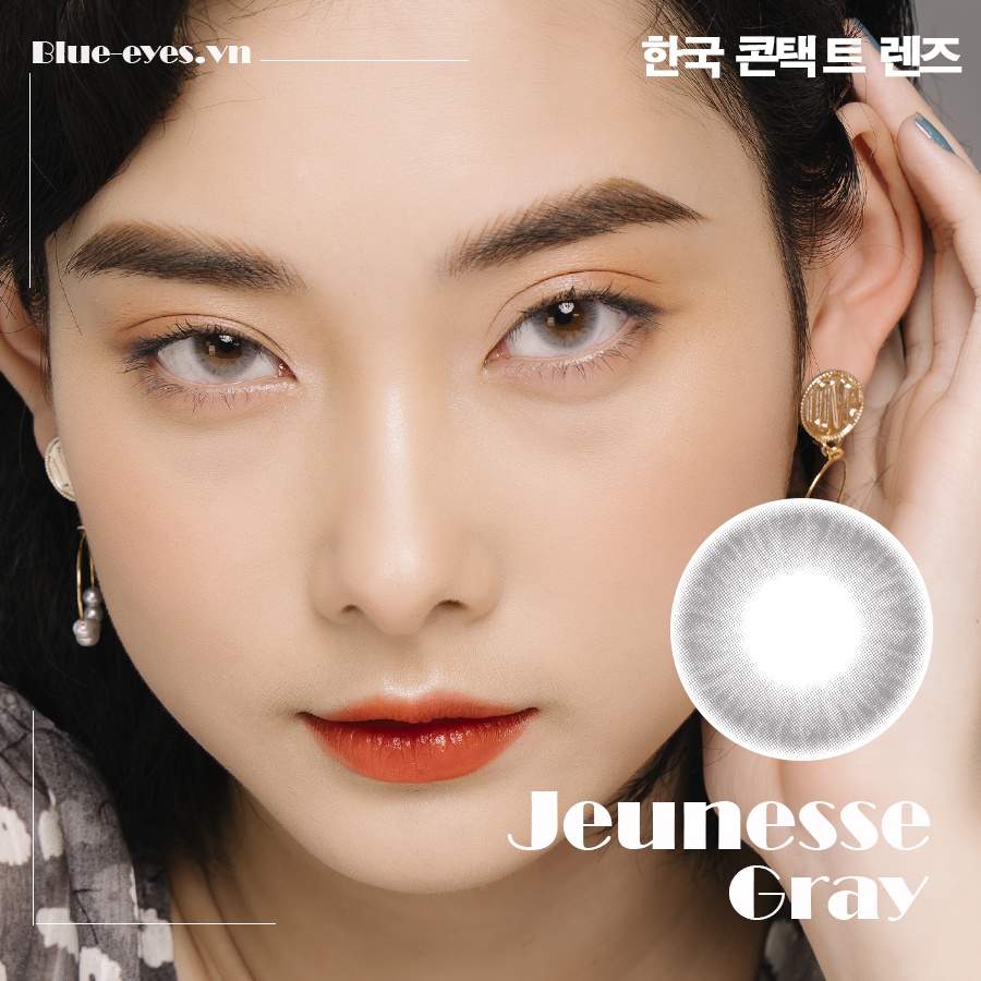 Kính áp tròng thời trang Blue Eyes - JEUNESSE GRAY - Lens giãn màu xám bạc - nội địa Hàn