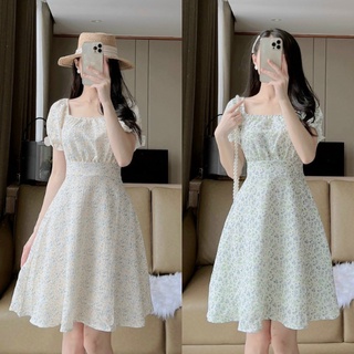 Váy hoa nhí đi làm, đi biển, đi chơi sang chảnh(mặc 2 kiểu), đầm nữ công sở ngắn tay V4_Deloga