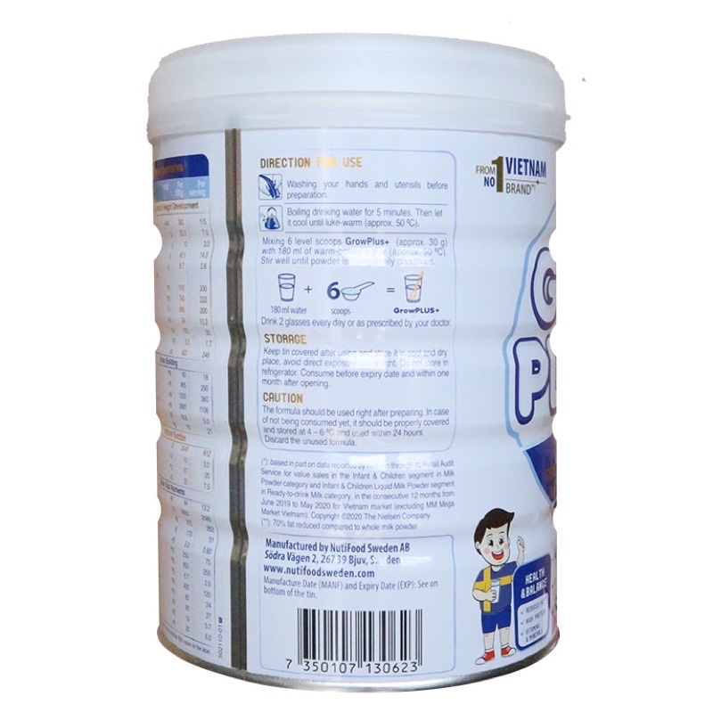 Sữa bột Growplus trắng 850g