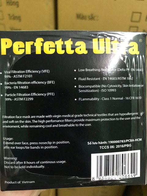 Khẩu Trang Y Tế Cao Cấp Perfetta Ultra PM 2.5 ngăn bụi mịn 4lớp -Hàng chuẩn xuất Châu Âu