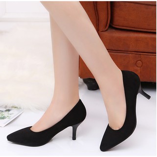 Giày cao gót da lộn cao 5cm màu đen, đỏ