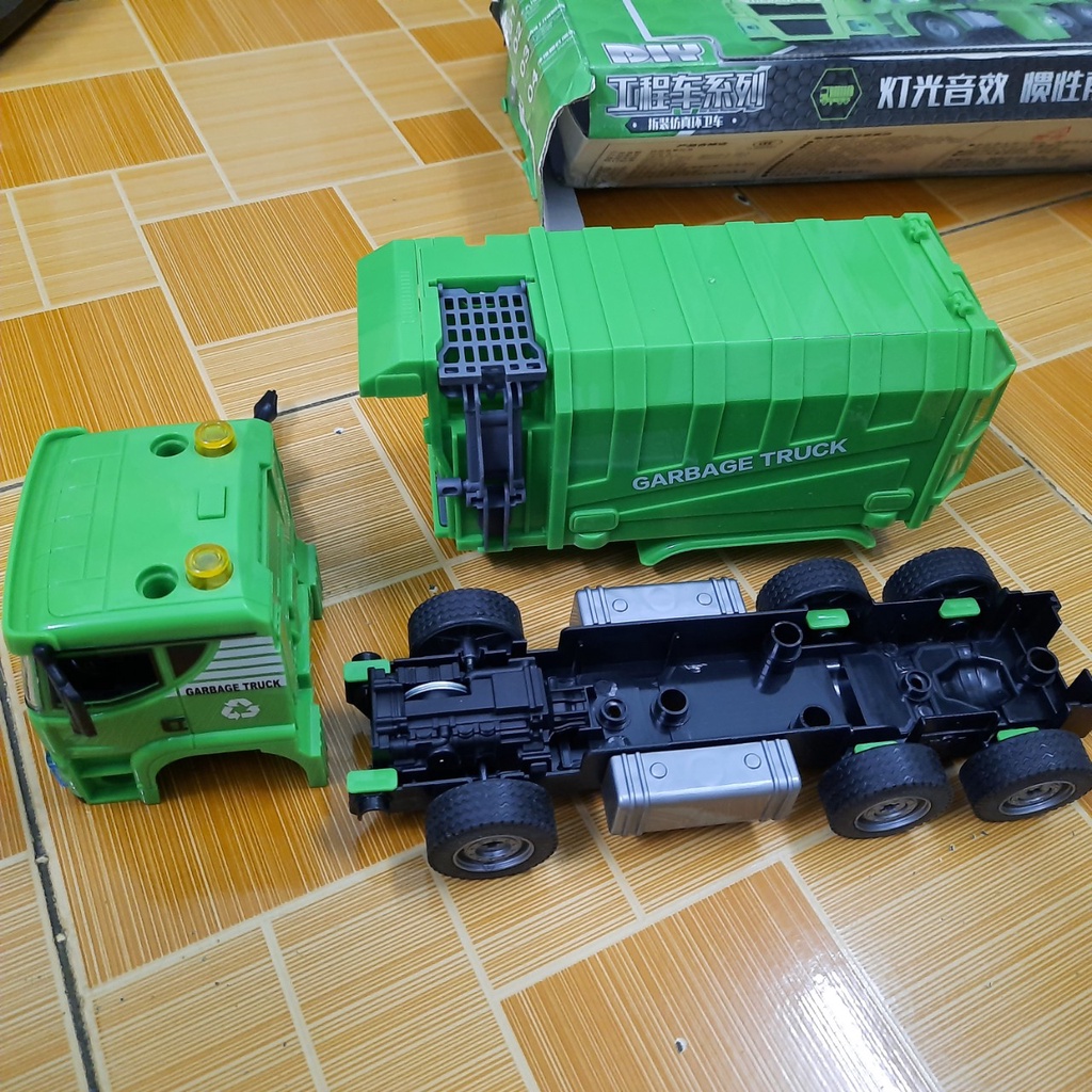 Xe chở rác mô hình lắp ghép từ 88 chi tiết xe đồ chơi trẻ em có âm thanh và đèn