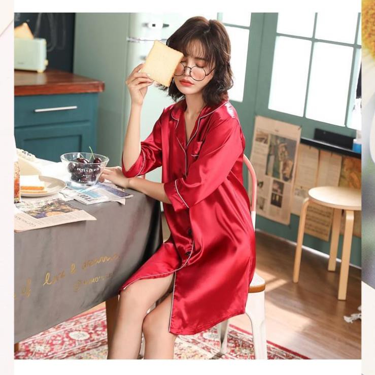 Váy sơ mi ngủ - đầm ngủ sơ mi dáng suông dài basic vintage Hàn Quốc đơn giản nhẹ nhàng B67