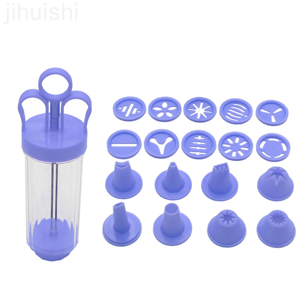 19pcs Cream Cake Making Maker Cookie Biscuit Pump Press Machine Flower Mouth Kitchen Mold Tools Set Random Flower Pattern jihuishi