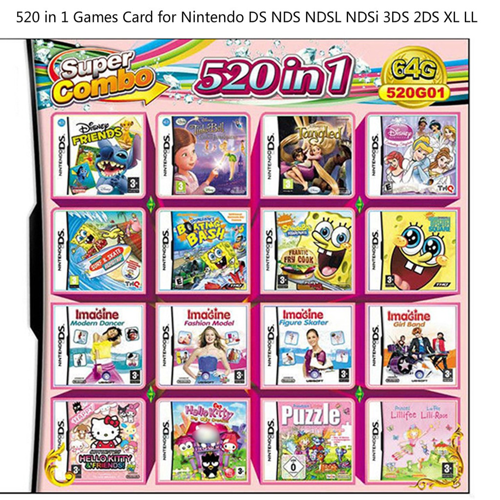 Thẻ game 520 trong 1 cho Nintendo DS NDS NDSL NDSI 3DS 2DS XL LL