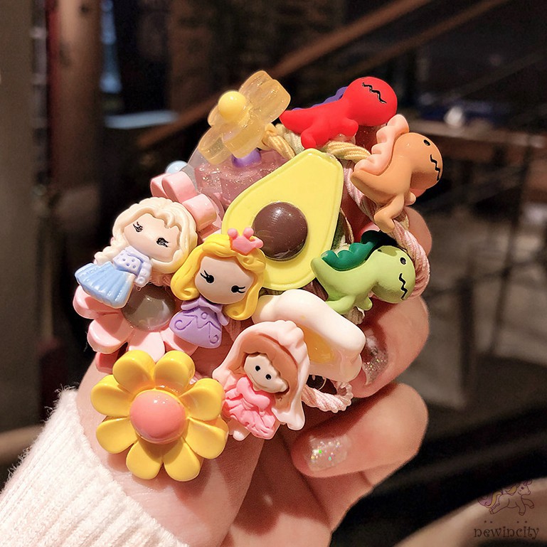 Set Dây Cột Tóc Co Giãn Đính Hoa / Trái Cây Dễ Thương Cho Bé Gái