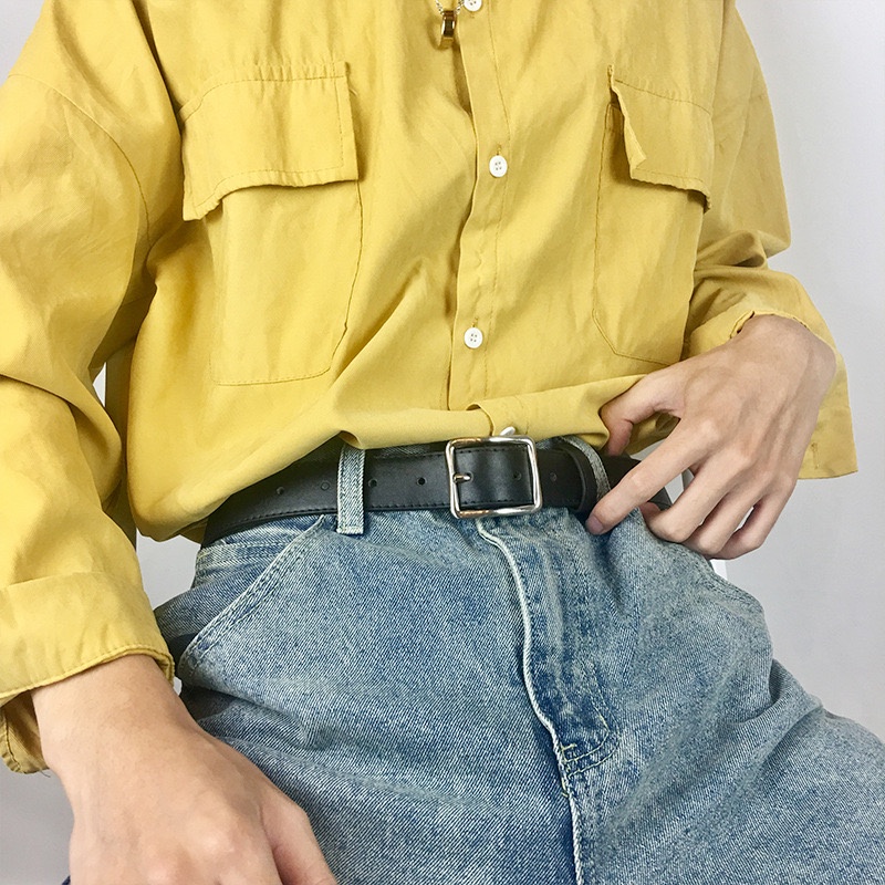 Thắt lưng Nam vuông bạc bóng kiểu đơn giản TLN019 học sinh viên - Dây nịt nam kiểu mặt vuông basic dễ phối quần bò kaki