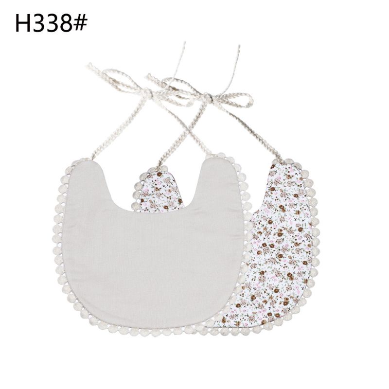 Yếm Ăn Phối Ren Chống Thấm Nước In Họa Tiết Hoa Xinh Xắn Cho Bé Gái