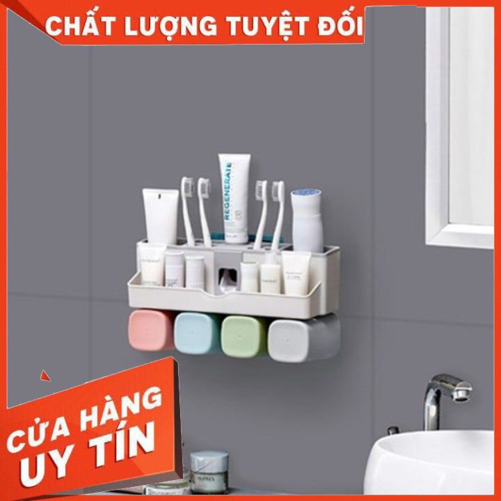 Bộ dụng cụ nhả kem đánh răng lúa mạch 4 cốc kèm giá treo bàn chải Ecoco [FREESHIP]