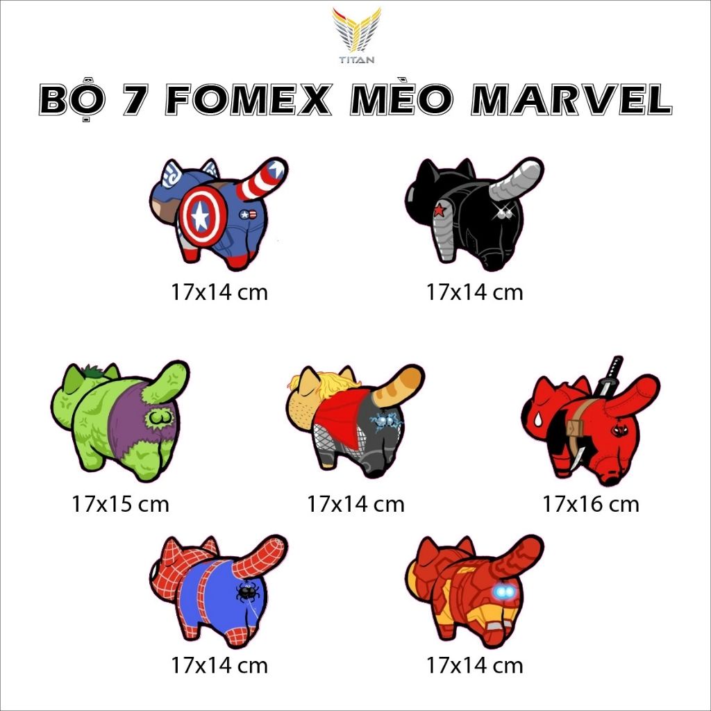 Bộ tranh dán tường 7 chú mèo siêu anh hùng Marvel, chất liệu Fomex, tranh decor trang trí nhà cửa, phòng ngủ