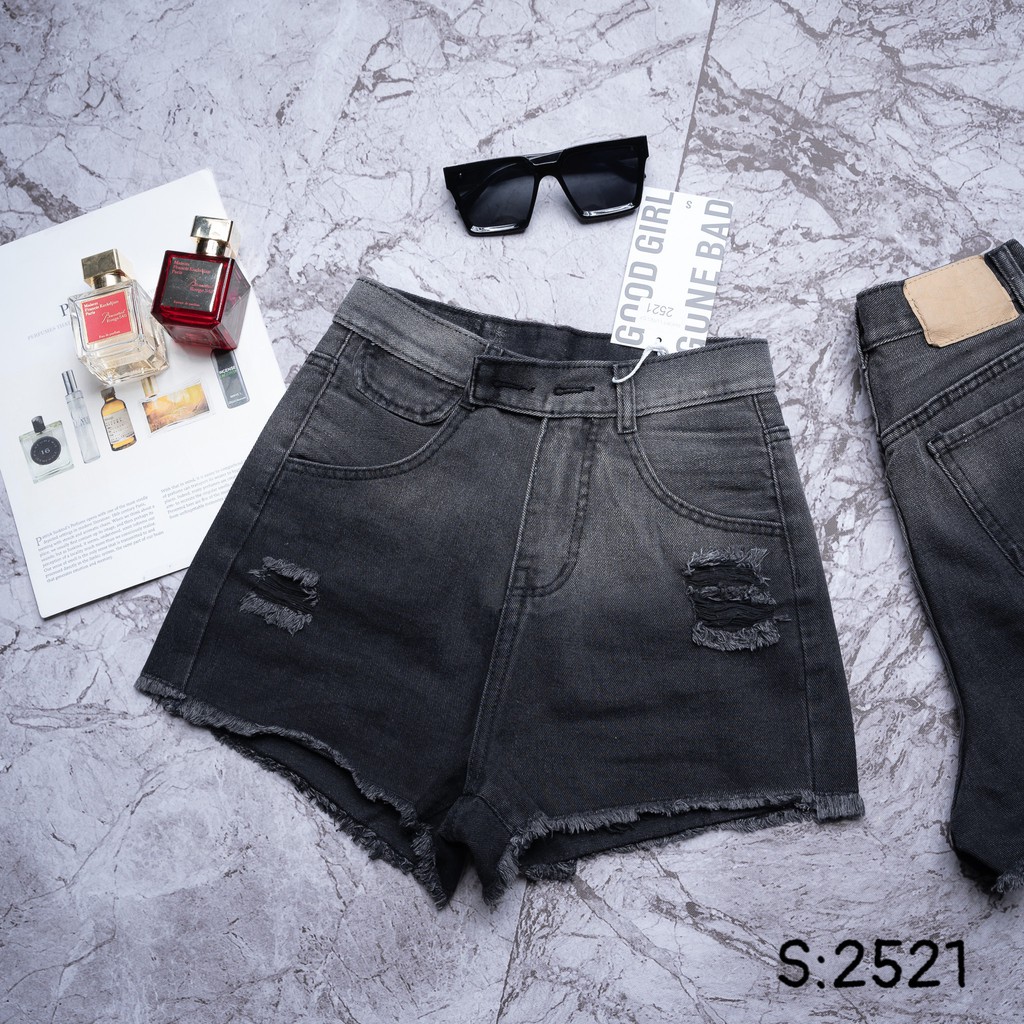 Quần Đùi Jean Nữ Lưng Cao Rách 2 Bên Kiểu ULZZANG