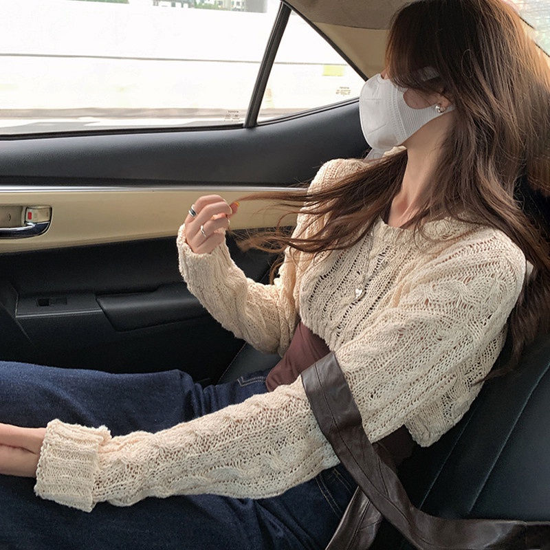 【ZHELIHANGFEI】Áo Sweater Dệt Kim Tay Dài Lưng Cao Thiết Kế Quyến Rũ Cho Nữ