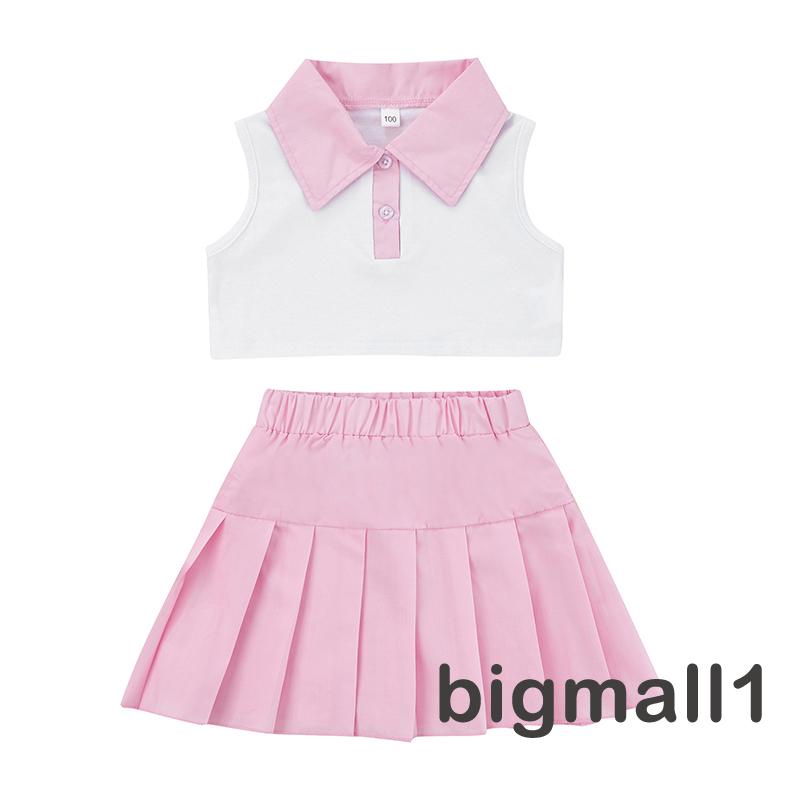 Set Áo Thun Không Tay Kèm Chân Váy Xếp Ly Dành Cho Bé Gái 2-7 Tuổi