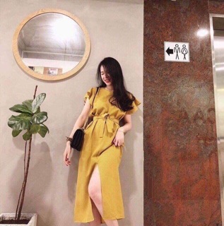 Đầm midi caro cánh tiên