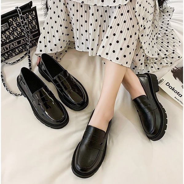 Giày Moca Loafer Ulzzang Vintage, Giày Lười Nữ Da PU Cao Cấp Đế Bằng Cao 4cm Retro, Hàn Quốc - Iclassy_shoes