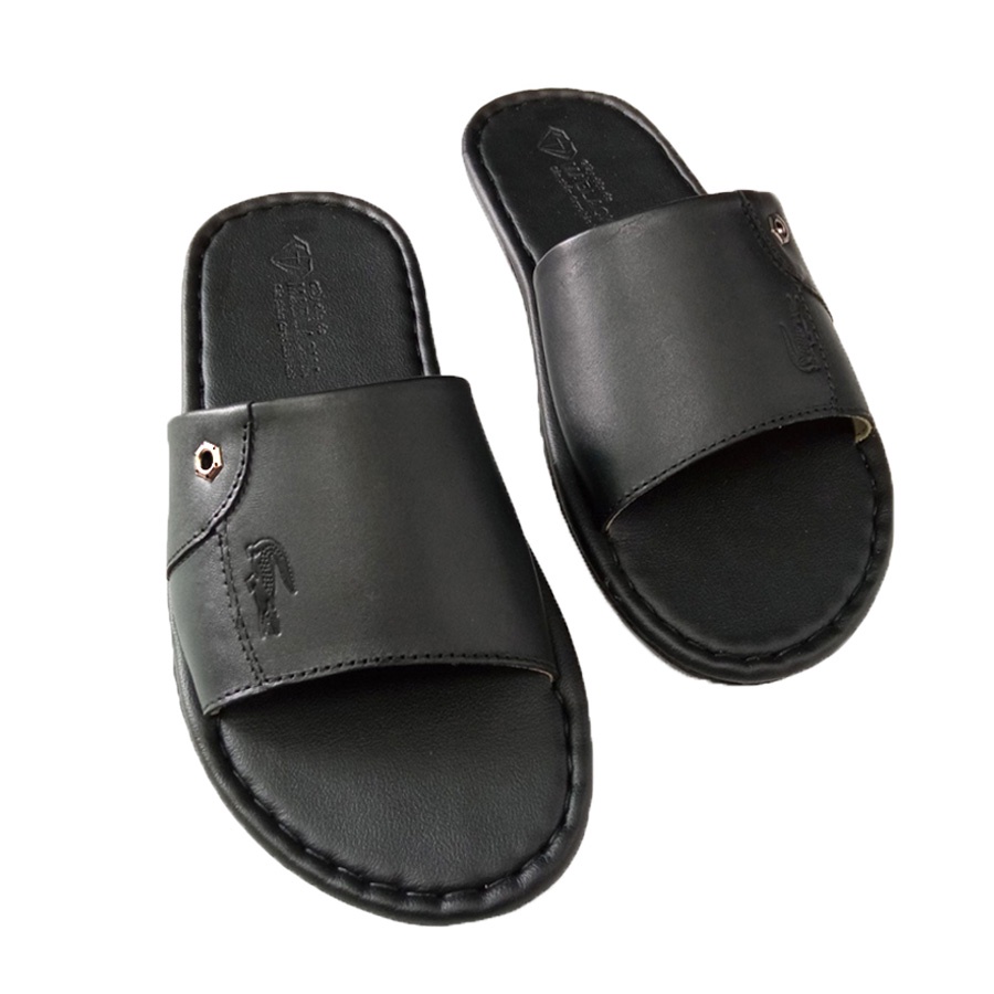 Dép nam quai ngang da bò đẹp thời trang,mang êm, đế khâu chắc chắn D121