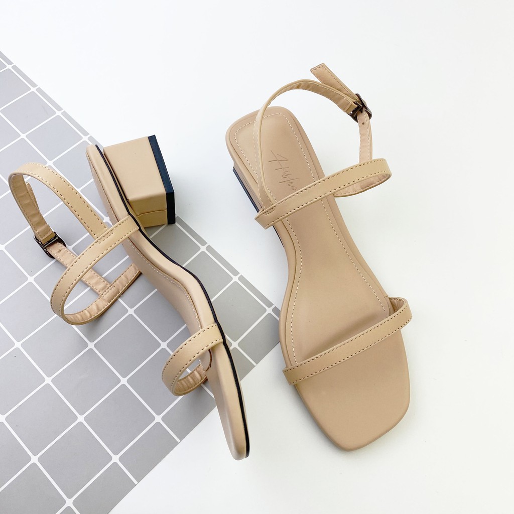 Sandal nữ quai ngang dây mảnh thời trang HISHOO cao 3cm màu kem S052