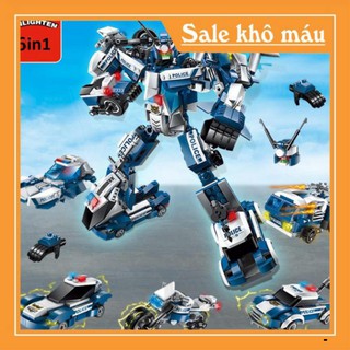 Bộ lego 6 in 1 cảnh sát robot 1407 không gian xe cảnh sát,trực thăng,tàu chiến 594 mảnh