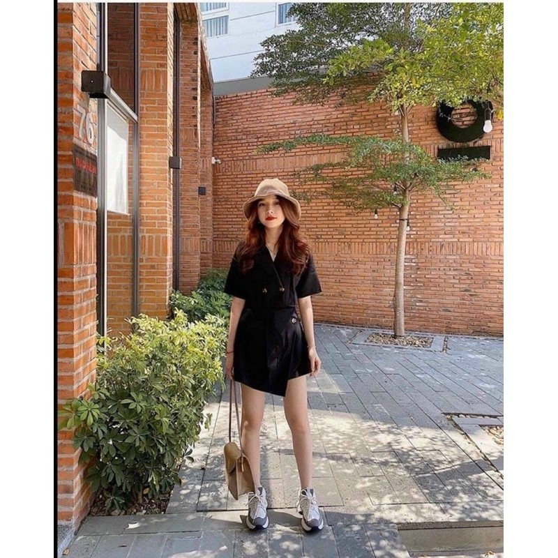 Sét Áo Cổ Vest Ngắn Tay Mix Chân Váy A Vạt Lệch Phong Cách Ulzzang 😍