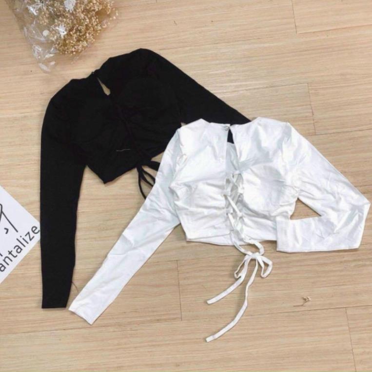 Áo nữ Croptop Tay Dài Đan Chéo Lưng Có Mút Ngực | áo dây cột nữ !