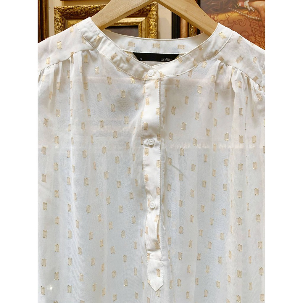 DOTTIE - Áo Kiểu Cổ Xẻ Trụ Trắng Nữ T0069