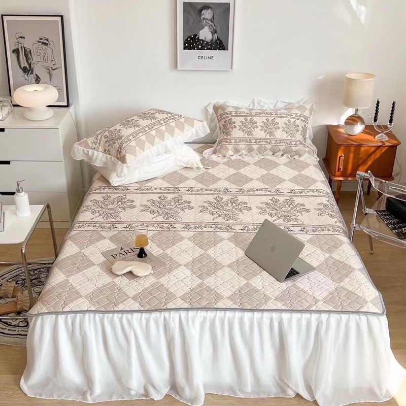 Chiều điều cao su non viền bèo công chúa siêu xinh ,Chiếu cao su phủ bèo mát lạnh mẫu mới 2022 (tặng kèm 2 vỏ gối)