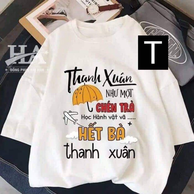 Áo thun unsiex ♥️FREESHIP♥️ in chữ thanh xuân như 1 chén trà