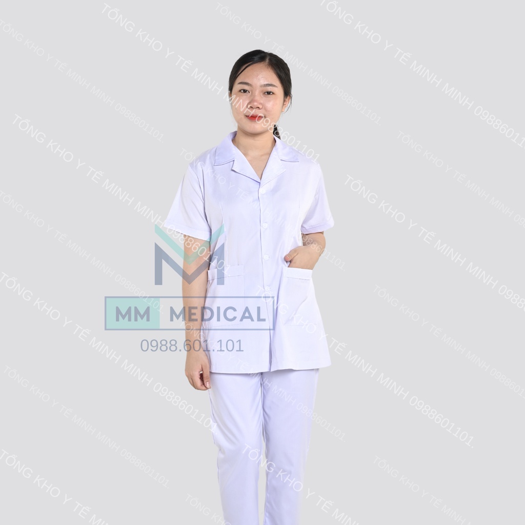 Set quần áo CỘC TAY nam nữ quần áo y tế, áo blouse dáng ngắn chùm mông cho y tá, điều dưỡng, dược sĩ, kĩ thuật viên