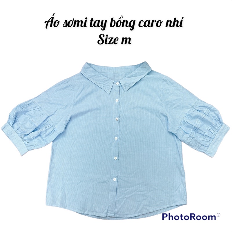 ÁO SƠMI XANH THIÊN THANH CARO NHÍ TAY BỒNG 2hand