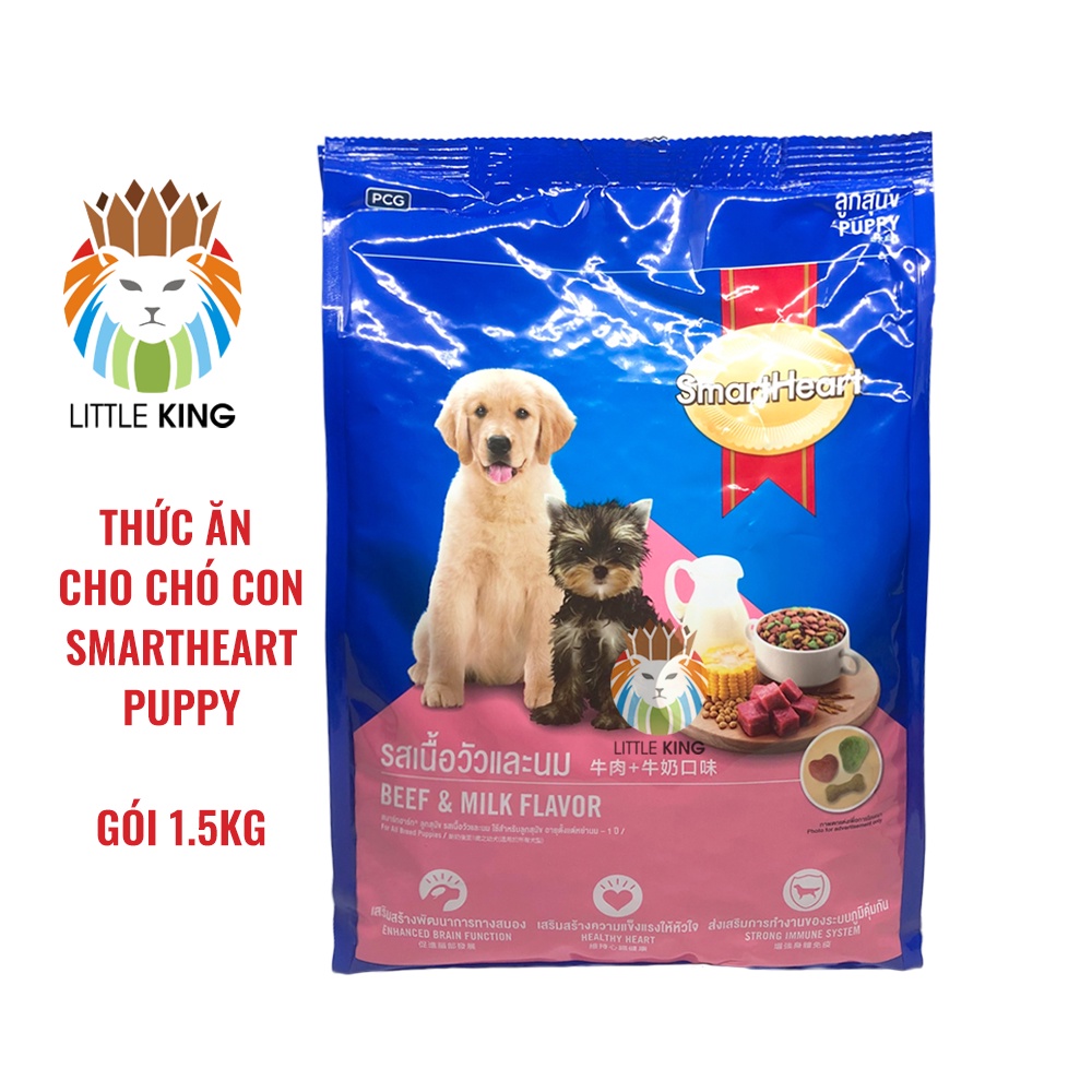 Thức ăn Smartheart Puppy1.5kg cho chó con, Thức ăn hạt khô cho chó giá rẻ Little King pet shop