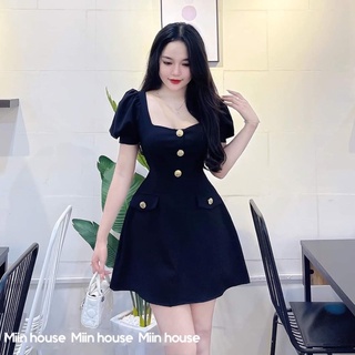 Váy cổ trụ kaki cúc vàng