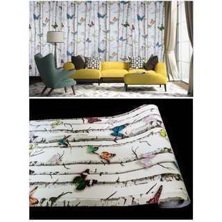 1 mét decal giấy dán tường Khu rừng cây và nhiều bướm đẹp - Khộng rộng 45cm có keo sẵn