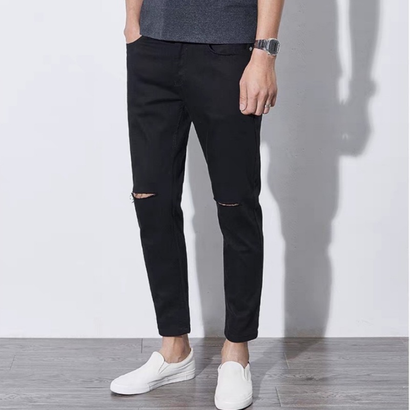 Quần Jeans Skinny, quần jean nam đen trơn, rách gối ống đứng tôn dáng - vải jeans bò co giãn 4 chiều cao cấp!