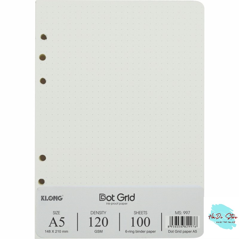 KLONG Ruột sổ DOT GRID kẹp còng size A5 - 100 tờ (MS:997)