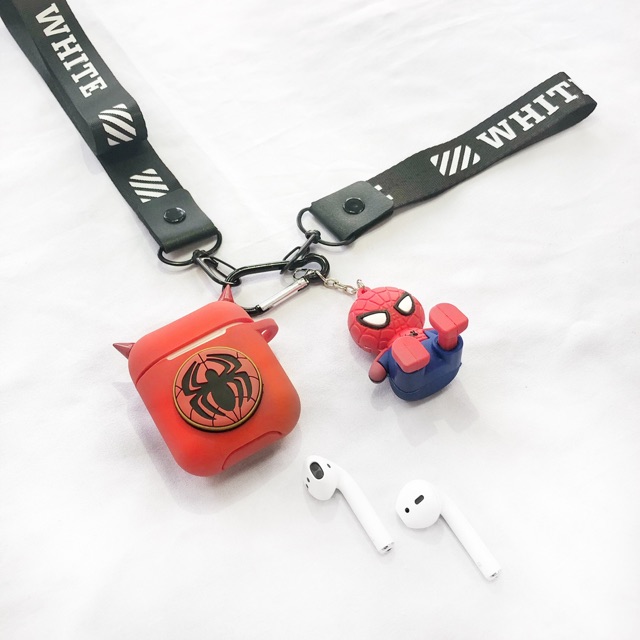 Combo ốp Airods nhện mông to Spider Man- Móc khoá chibi Spider Man kèm ốp silicon dẻo Airpods